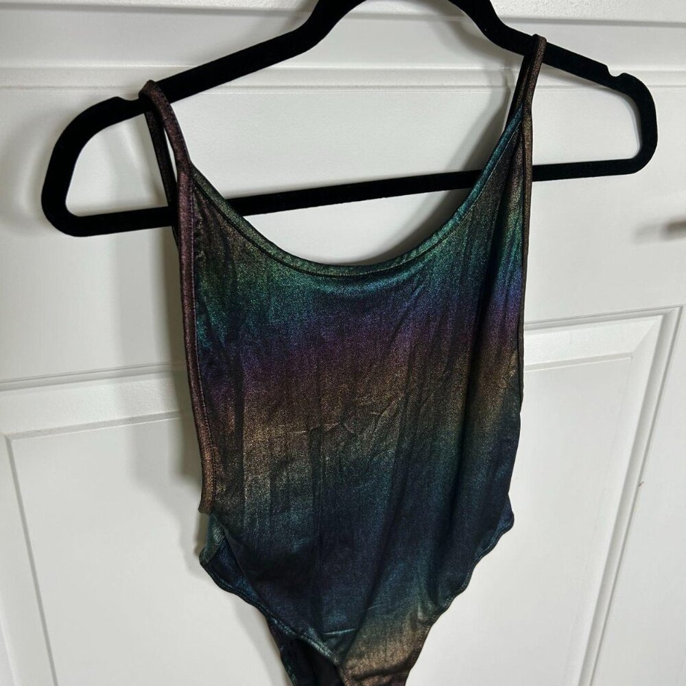 Forever 21 Chic Black based rainbow metallic tank bodysuit (Like new)